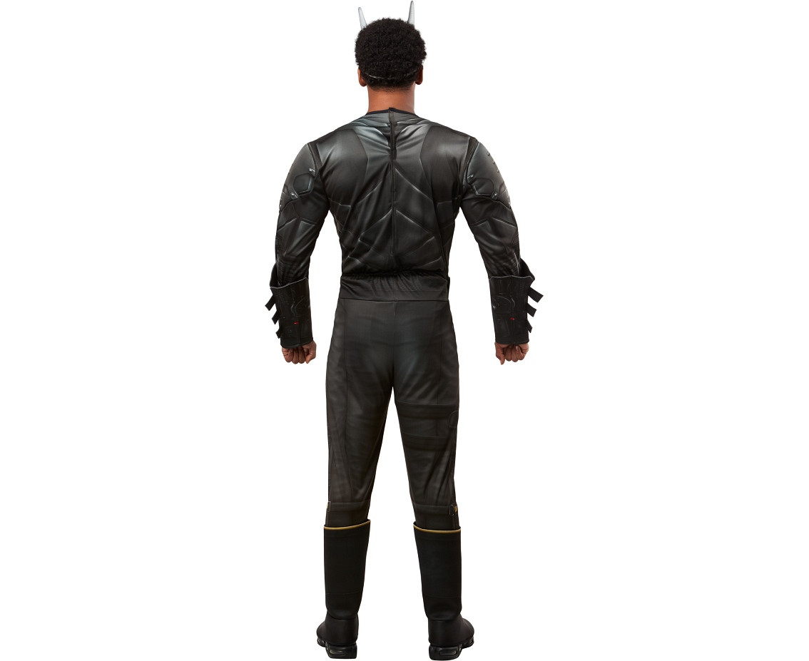 Includes: Batman muscle chest jumpsuit with boot tops, 3D belt, cape and mask
